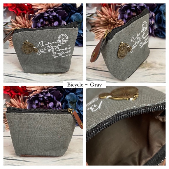 Small Canvas Vintage Coin Purse with Charms - Picture 5 of 8